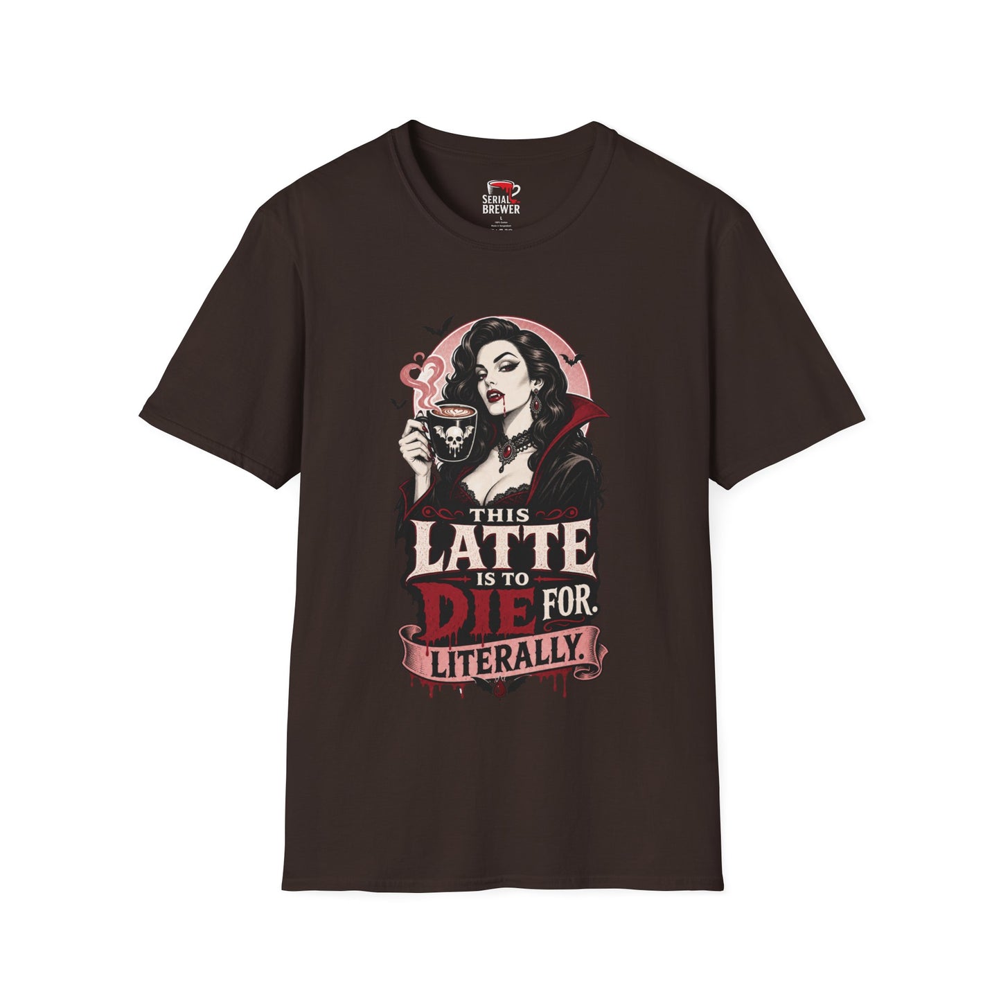 Goth Vampire Coffee T-Shirt — "This Latte Is To Die For, Literally"