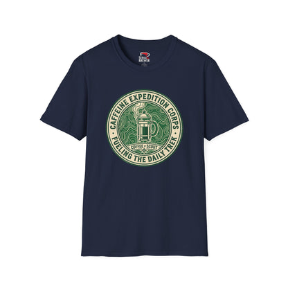 Caffeine Expedition Corps T-Shirt — Fueling the Daily Trek Coffee Logo Tee