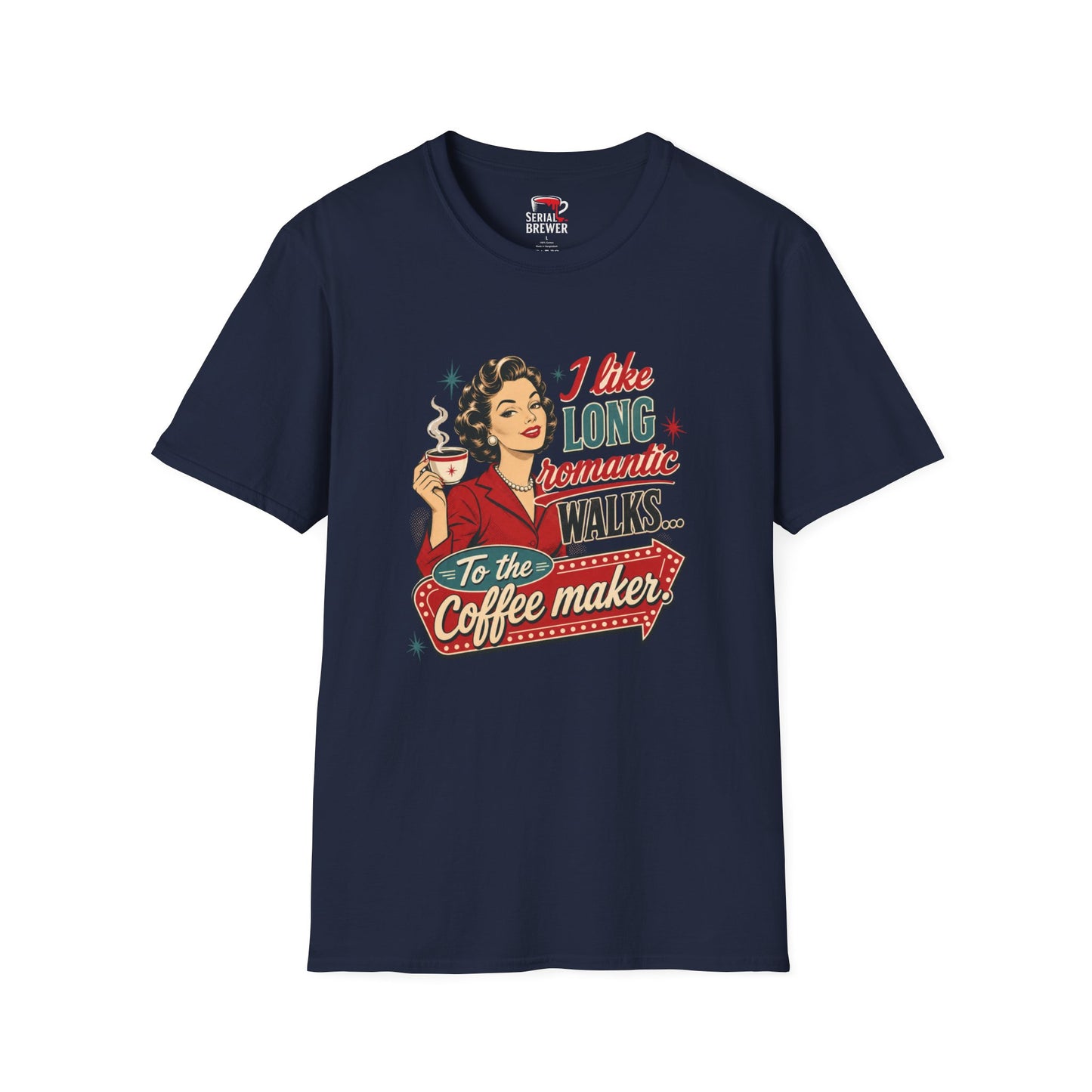 Coffee Lover Retro Tee — “I like long romantic walks… to the coffee maker”
