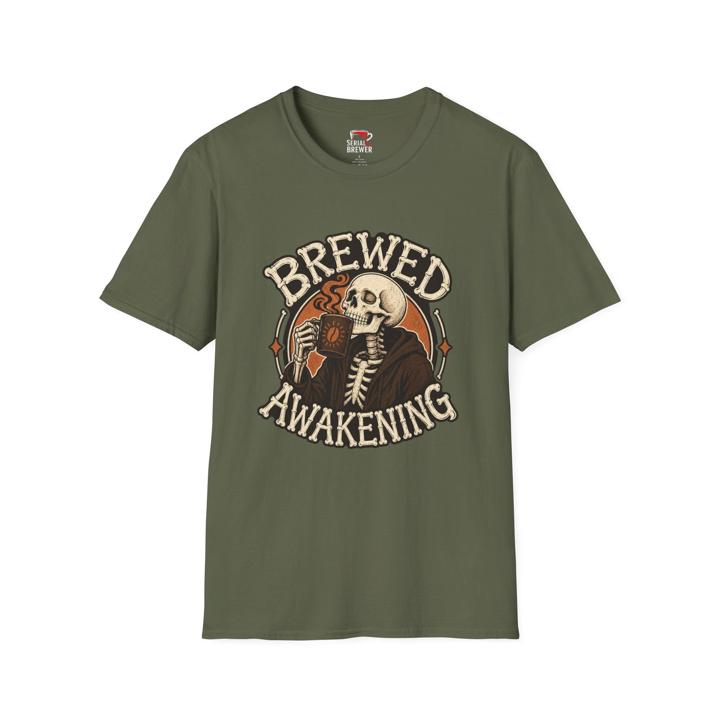 Brewed Awakening T-Shirt — Skull Coffee Vintage Graphic Tee