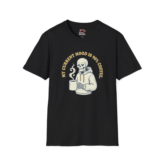 Coffee Skeleton Tee — "My Current Mood Is 90% Coffee" Graphic T-Shirt