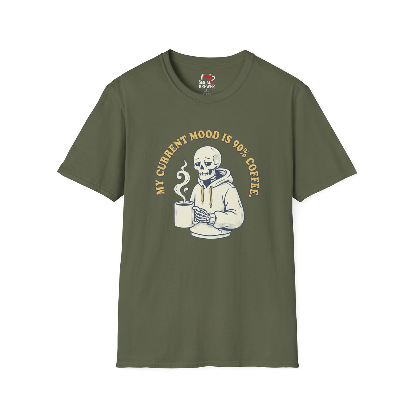 Coffee Skeleton Tee — "My Current Mood Is 90% Coffee" Graphic T-Shirt