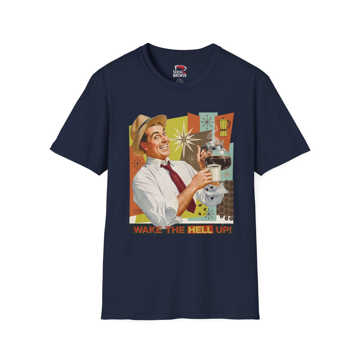 Retro Coffee T-Shirt — "Wake the Hell Up" Vintage Cafe Graphic Tee