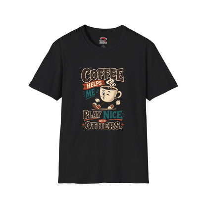 Coffee Helps Me T-Shirt — Retro Coffee Cup Graphic Tee, Funny Morning Coffee Shirt for Coffee Lovers