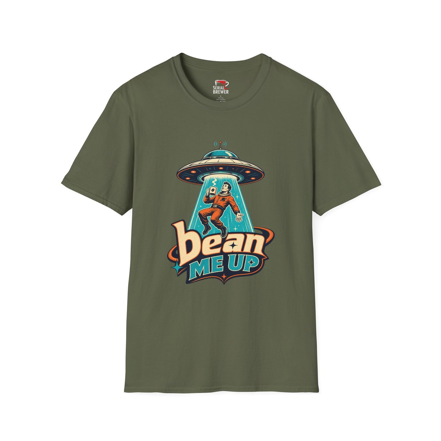 Bean Me Up T-Shirt — Retro UFO Coffee Alien Graphic Tee