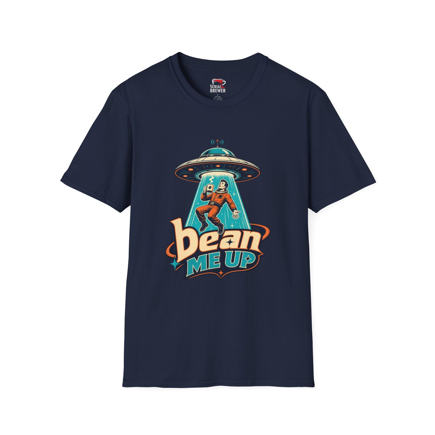 Bean Me Up T-Shirt — Retro UFO Coffee Alien Graphic Tee