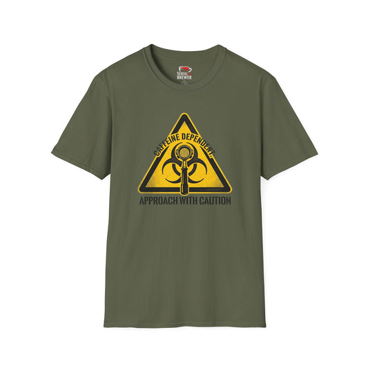 Caffeine Dependent T-Shirt — Biohazard Coffee Warning Tee
