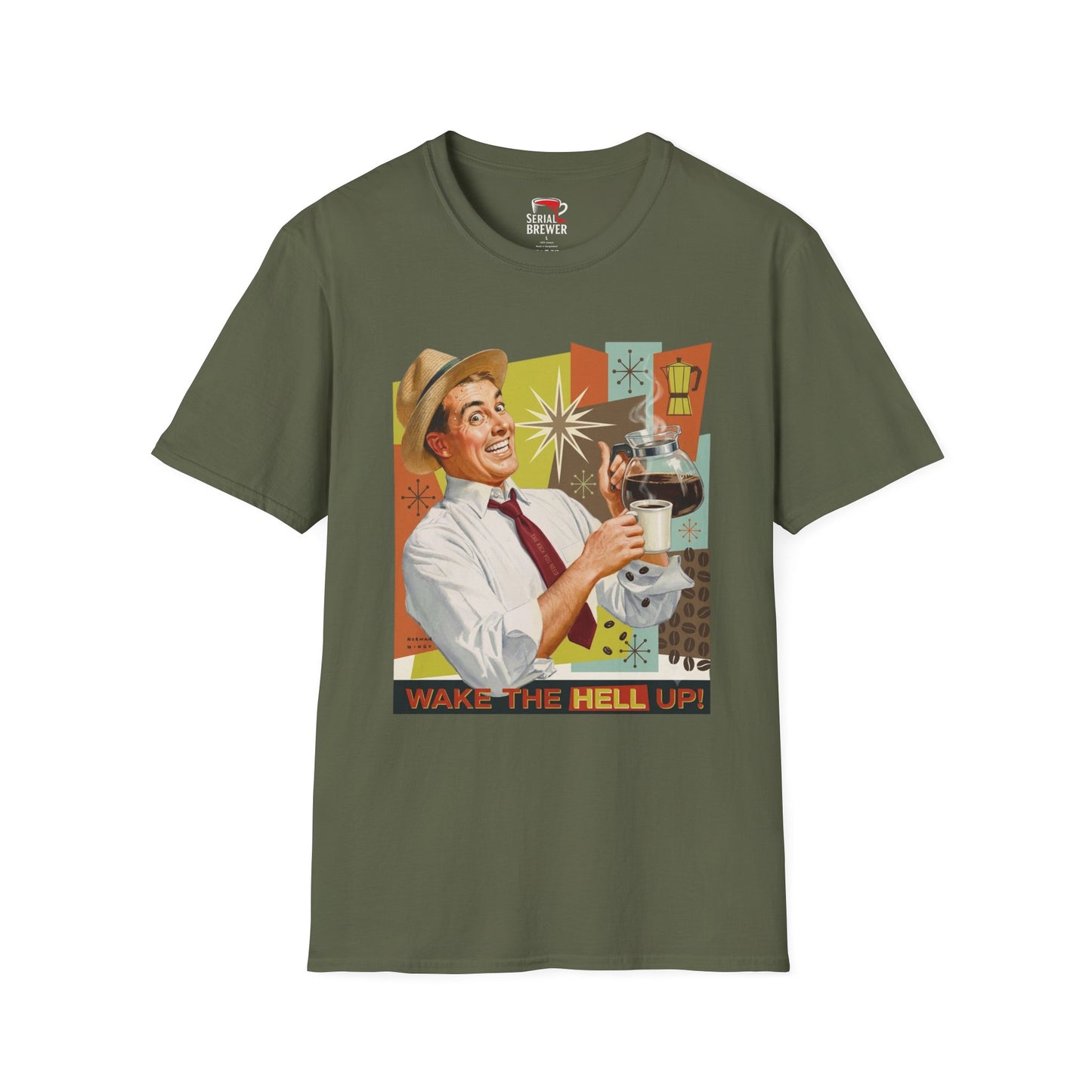 Retro Coffee T-Shirt — "Wake the Hell Up" Vintage Cafe Graphic Tee