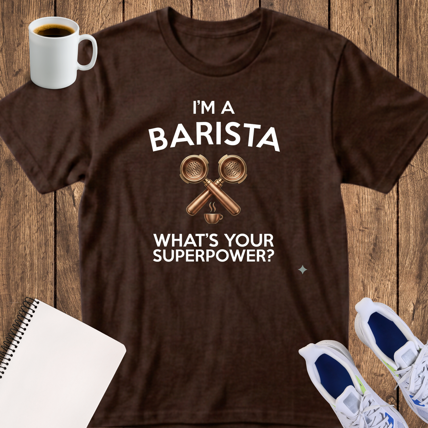Barista T-Shirt — "I'm a Barista, What's Your Superpower?" Coffee Lover Tee