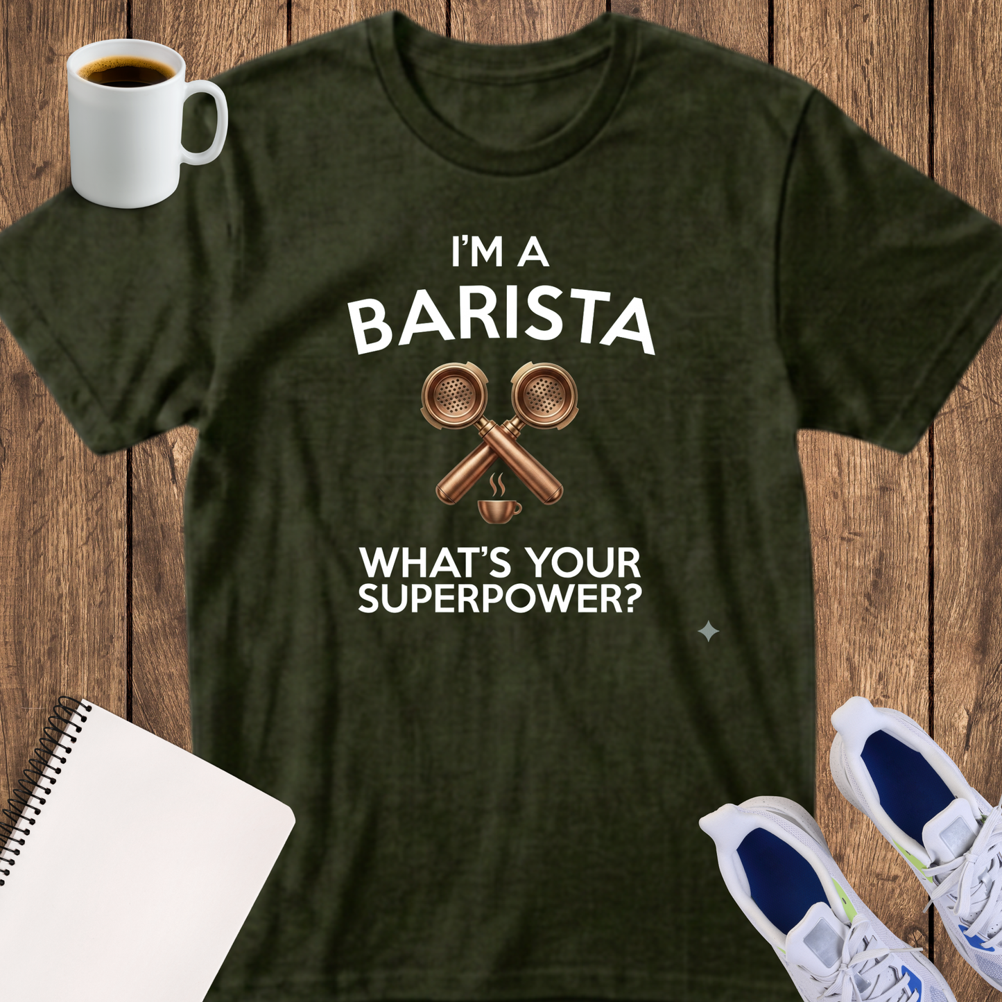 Barista T-Shirt — "I'm a Barista, What's Your Superpower?" Coffee Lover Tee