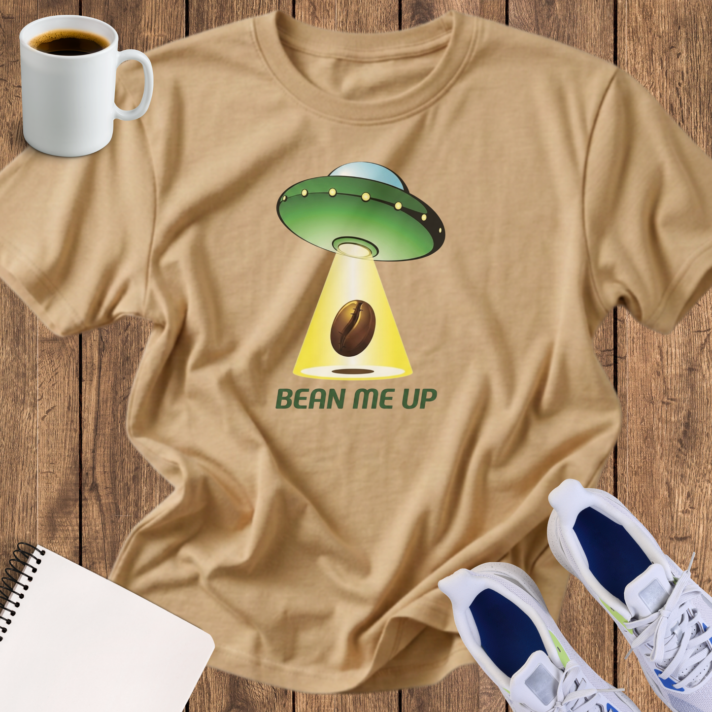 Alien UFO Bean Tee — "Beam Me Up" Graphic T-Shirt