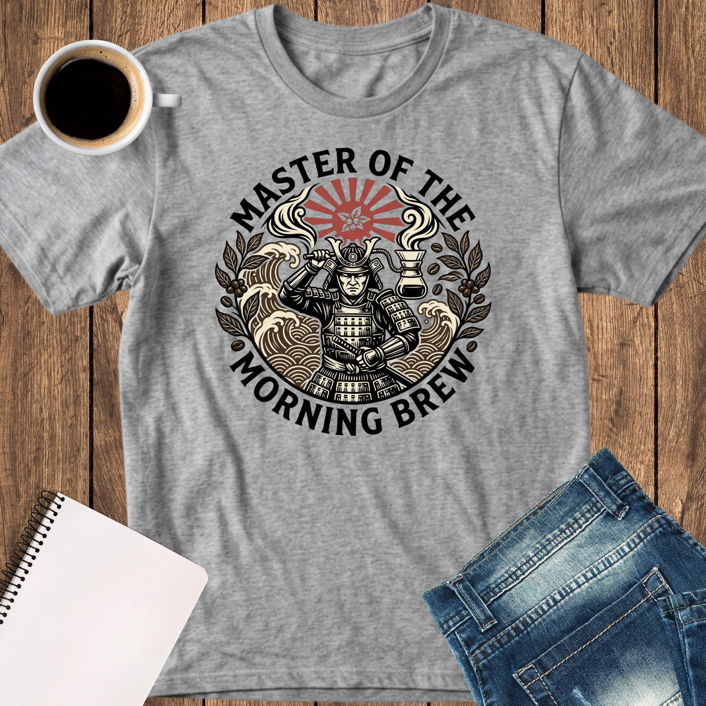 T-Shirt — "Master of the Morning Brew" Samurai Coffee Graphic Tee